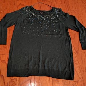 Apt 9 emerald green beaded sweater - large - 3/4 sleeve
